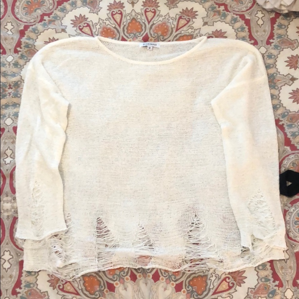 Distressed White Sweater